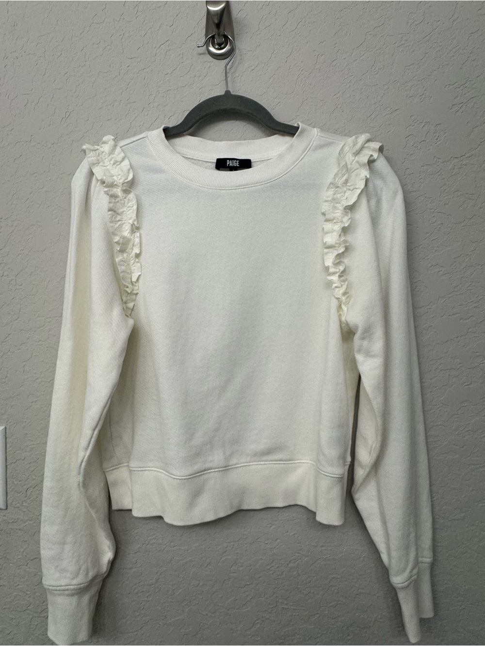 PAIGE Ruffle Sweatshirt Size S – Ivory/White Long Sleeve